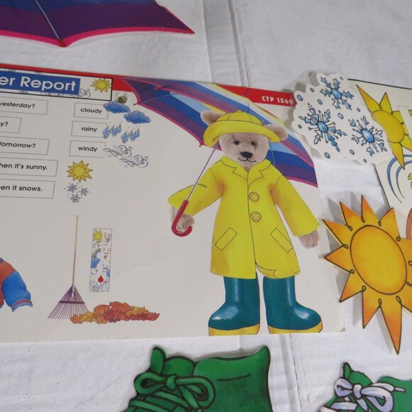 Weather Report with Teddy Bear Dress Up LAMINATED BULLETIN BOARD SET 1990s - Picture 4 of 10